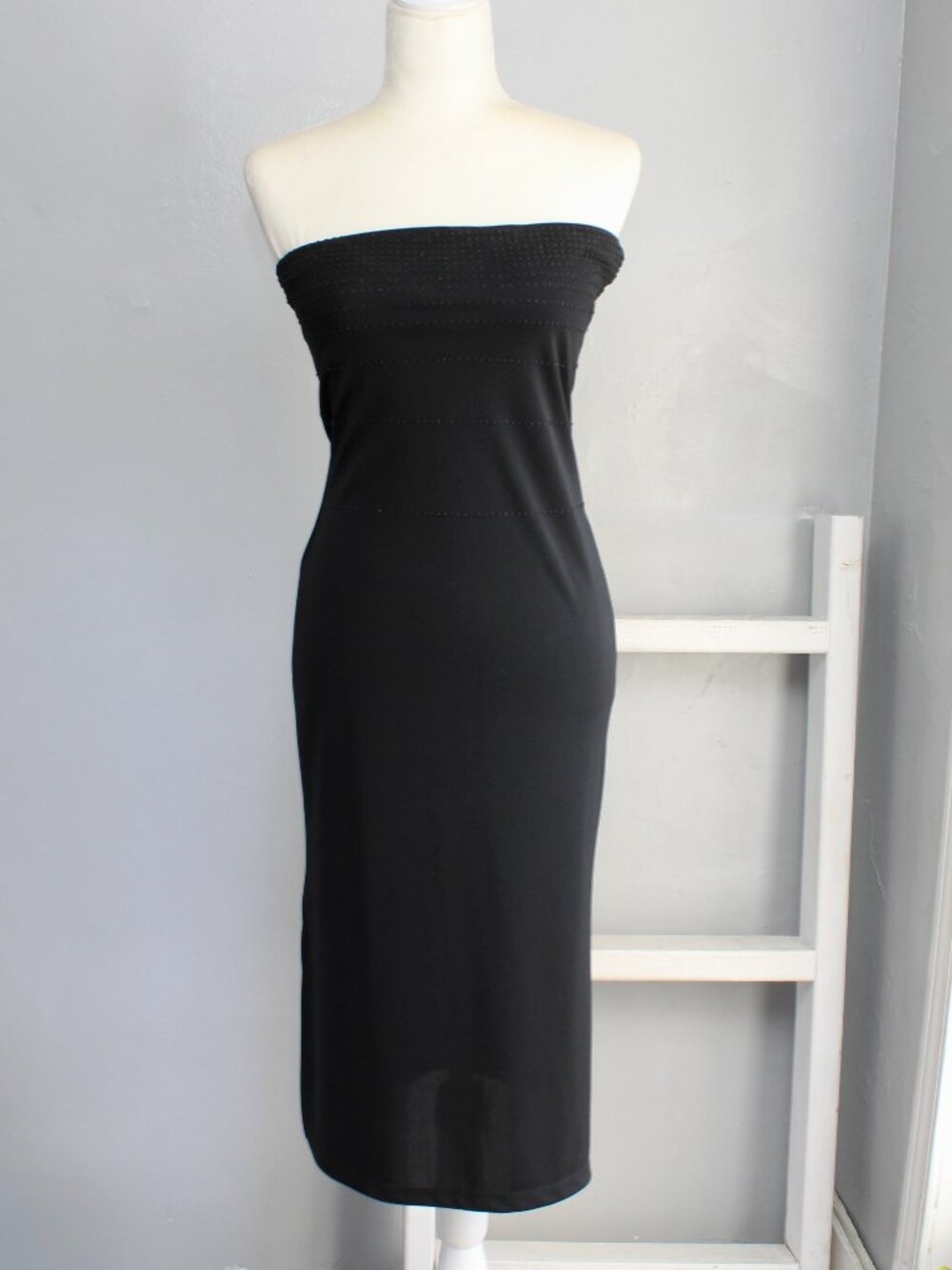 Vintage Y2K Evolution Black Strapless Tube Midi Dress Size Large